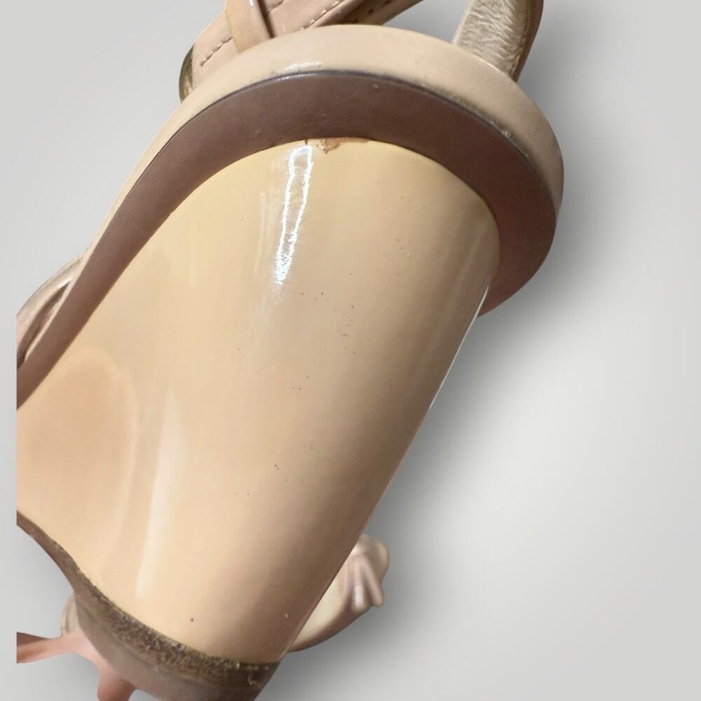 Prada Patent Leather Slingback Wedge Sandals Bow Peep Toe Nude Pink Size 37.5 - Picture 5 of 16
